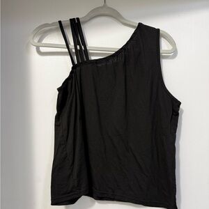 Black Asymmetrical Strap Women Top